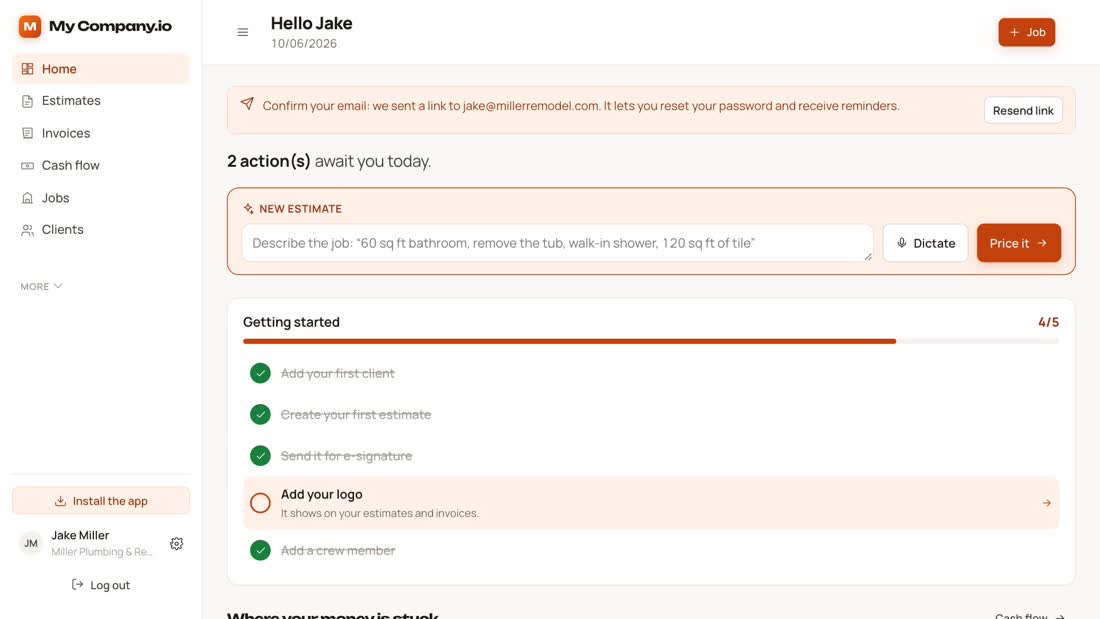 Your dashboard: what to do today, and where your money is stuck.